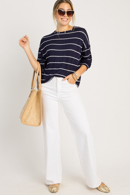 Drop Shoulder Stripe Top, Navy