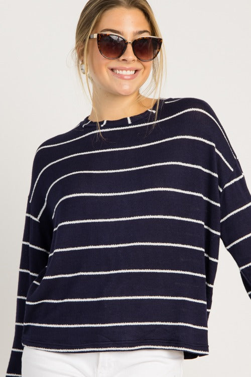 Drop Shoulder Stripe Top, Navy