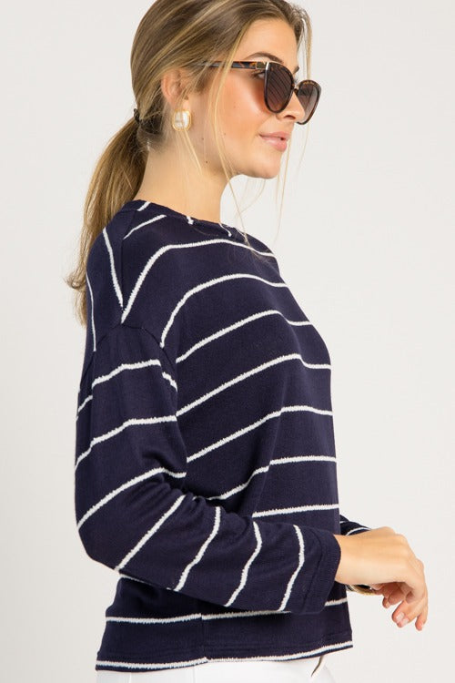 Drop Shoulder Stripe Top, Navy