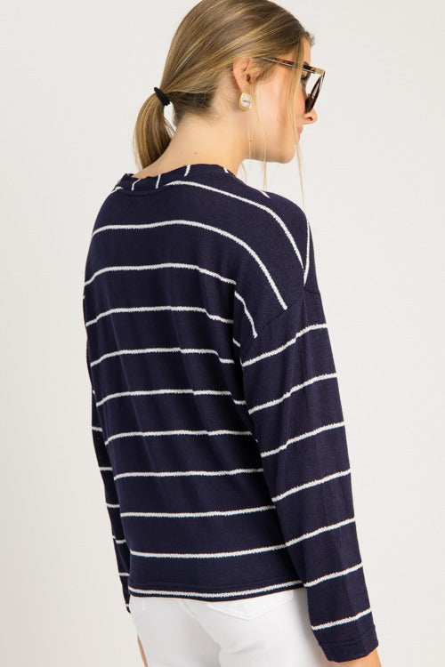 Drop Shoulder Stripe Top, Navy