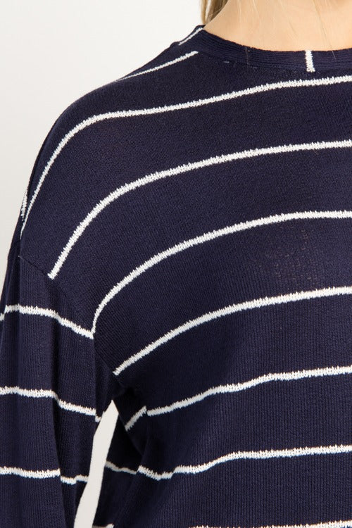Drop Shoulder Stripe Top, Navy