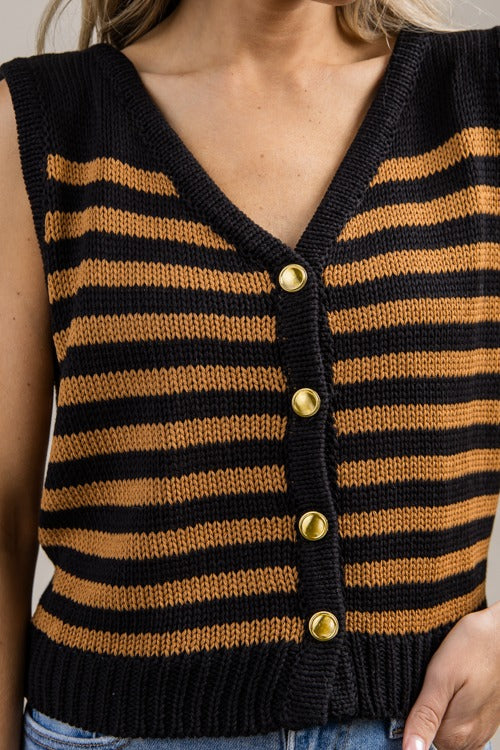 Helen Stripe Vest, Black/Camel