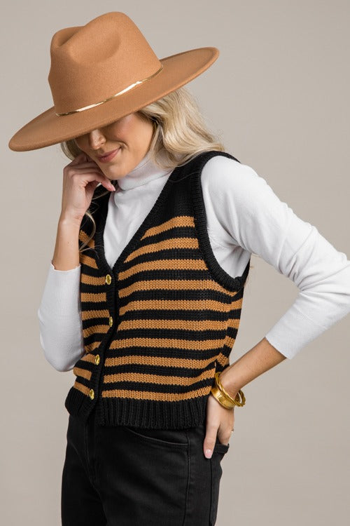 Helen Stripe Vest, Black/Camel