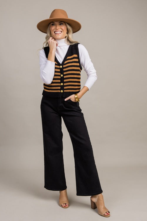 Helen Stripe Vest, Black/Camel
