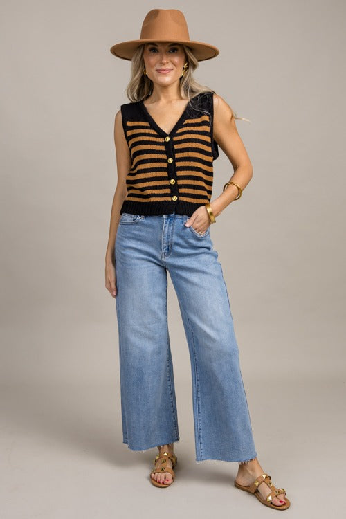 Helen Stripe Vest, Black/Camel