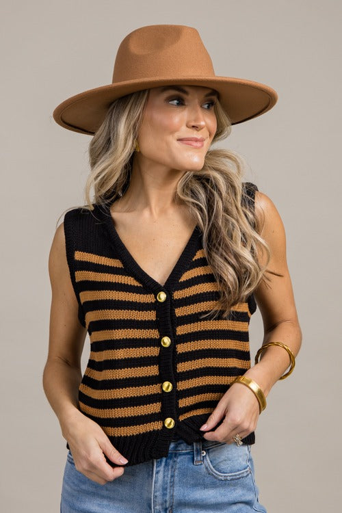 Helen Stripe Vest, Black/Camel