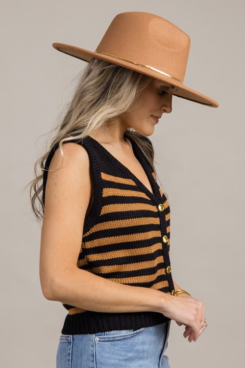 Helen Stripe Vest, Black/Camel