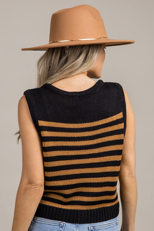 Helen Stripe Vest, Black/Camel