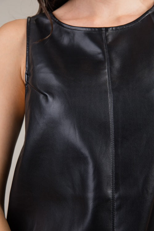 Scoop Back Leather Shift, Black