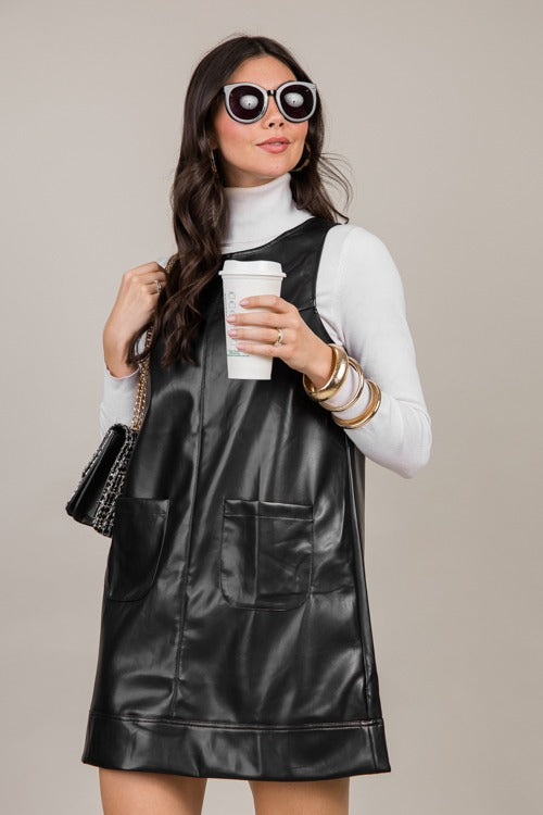 Scoop Back Leather Shift, Black