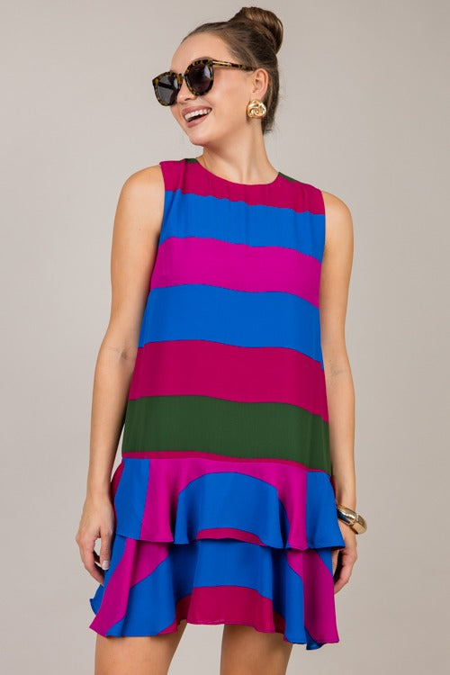 Maley Stripe Dress, Magenta Multi