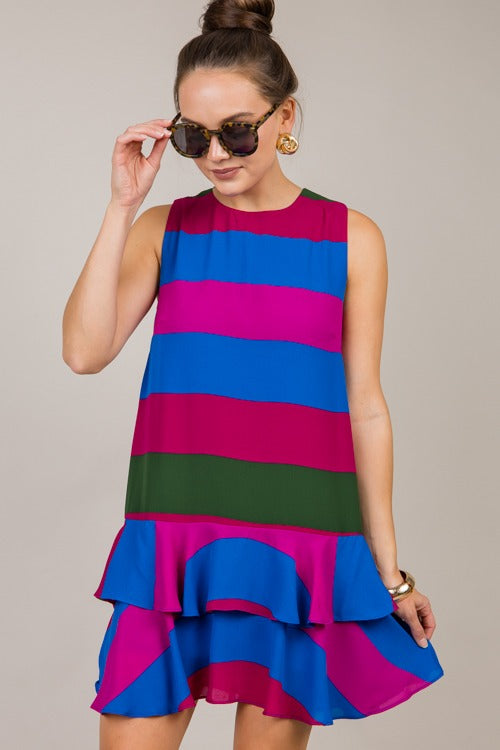 Maley Stripe Dress, Magenta Multi