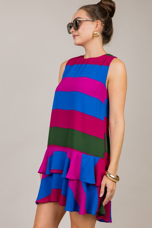 Maley Stripe Dress, Magenta Multi