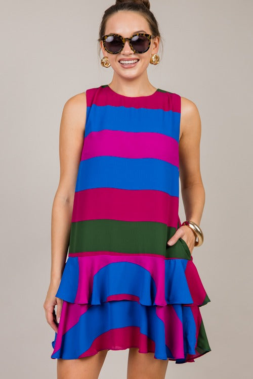 Maley Stripe Dress, Magenta Multi