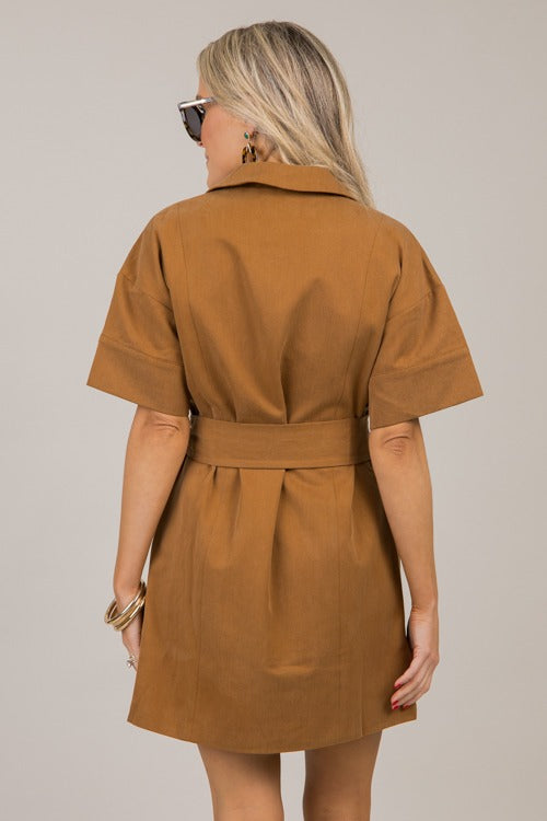 Esme Belted Dress, Camel