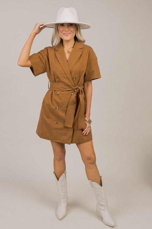 Esme Belted Dress, Camel