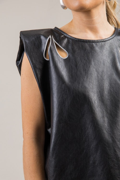 Leather Cutout Top, Black