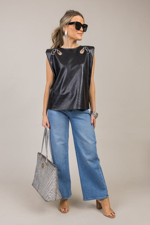 Leather Cutout Top, Black