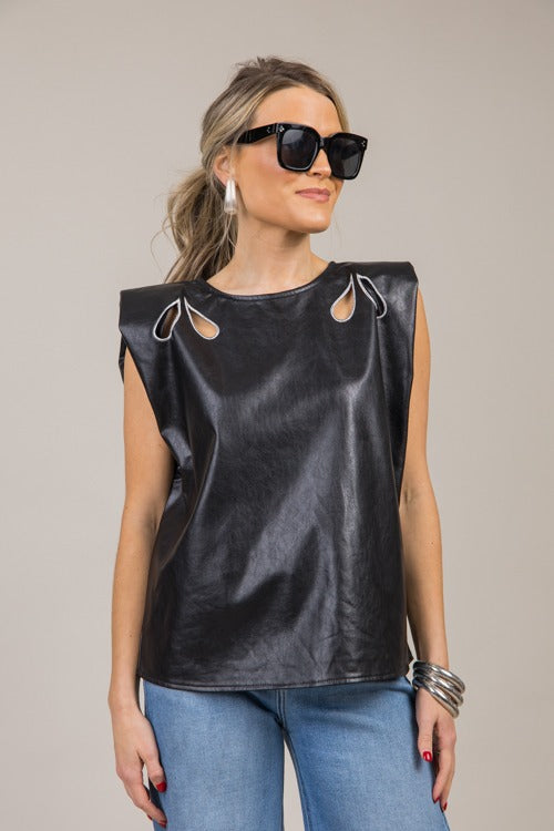 Leather Cutout Top, Black