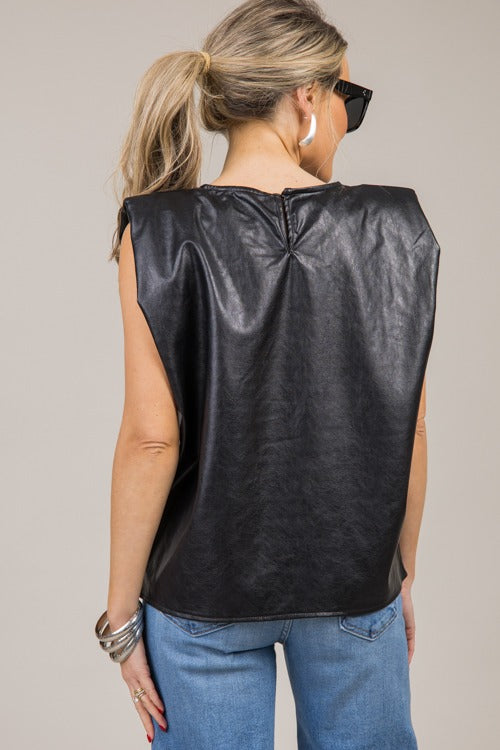 Leather Cutout Top, Black