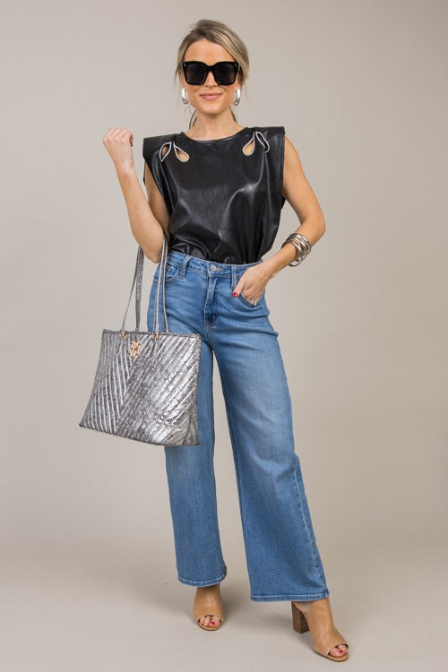 Leather Cutout Top, Black