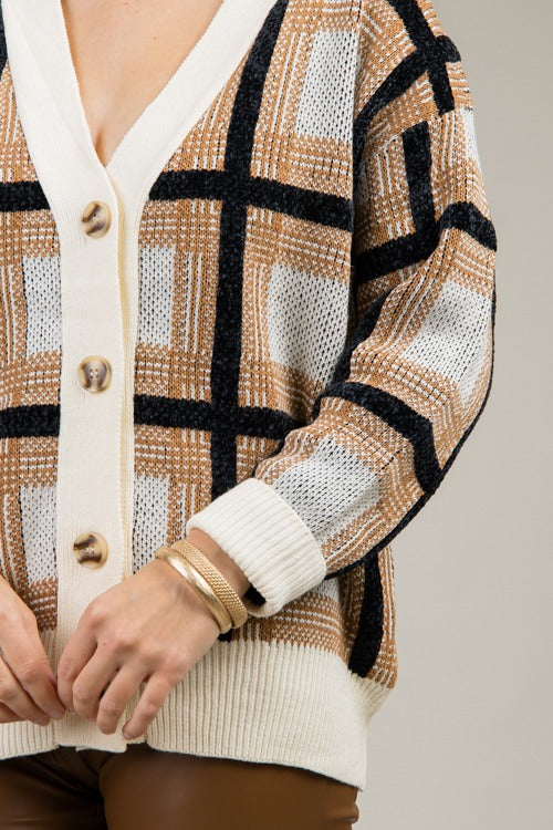 Plaid Button Cardigan, Caramel