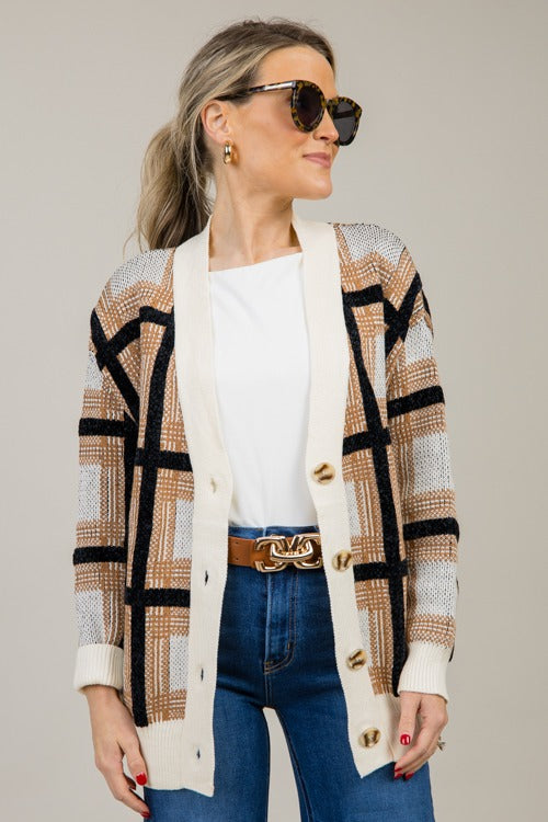 Plaid Button Cardigan, Caramel