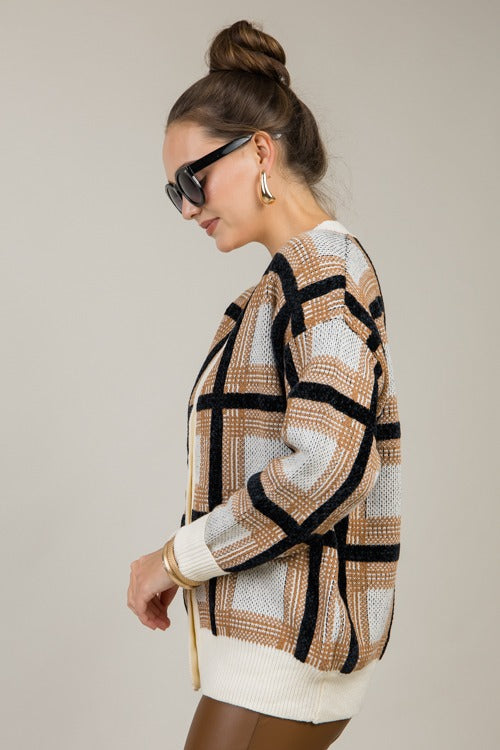 Plaid Button Cardigan, Caramel