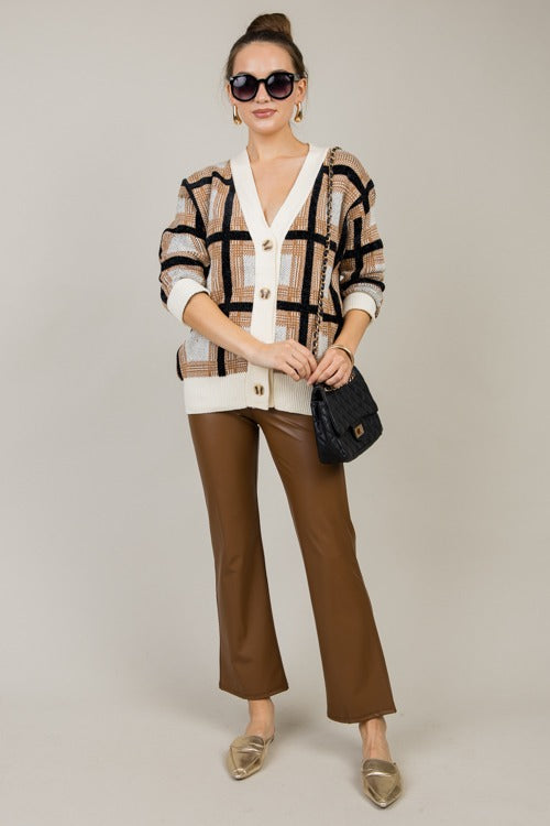 Plaid Button Cardigan, Caramel