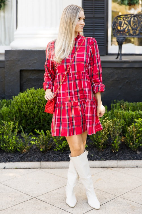 Shannon Plaid Dress, Red