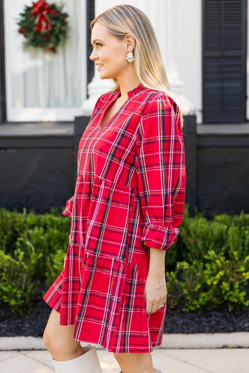 Shannon Plaid Dress, Red