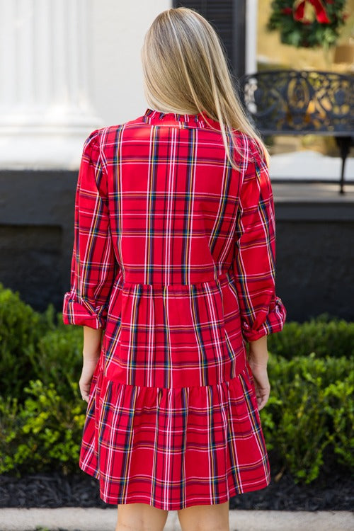 Shannon Plaid Dress, Red