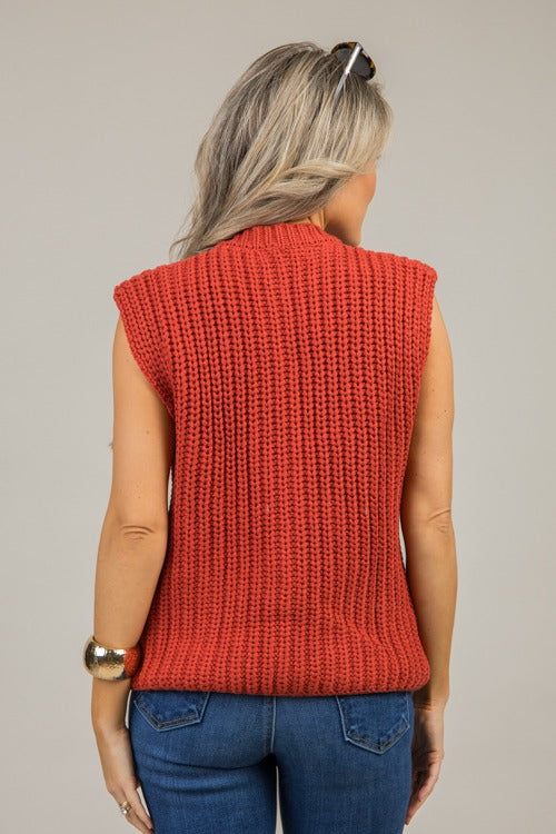 Button Sweater Vest, Red Orange