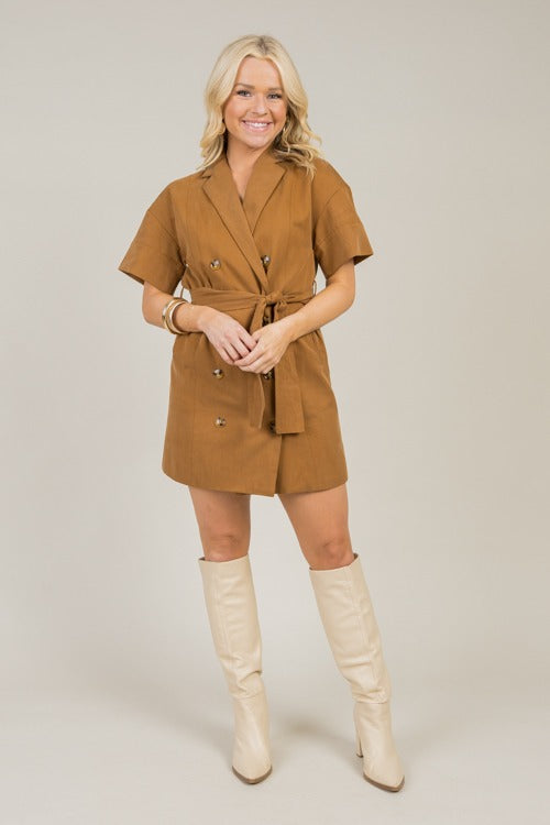 Esme Belted Dress, Camel