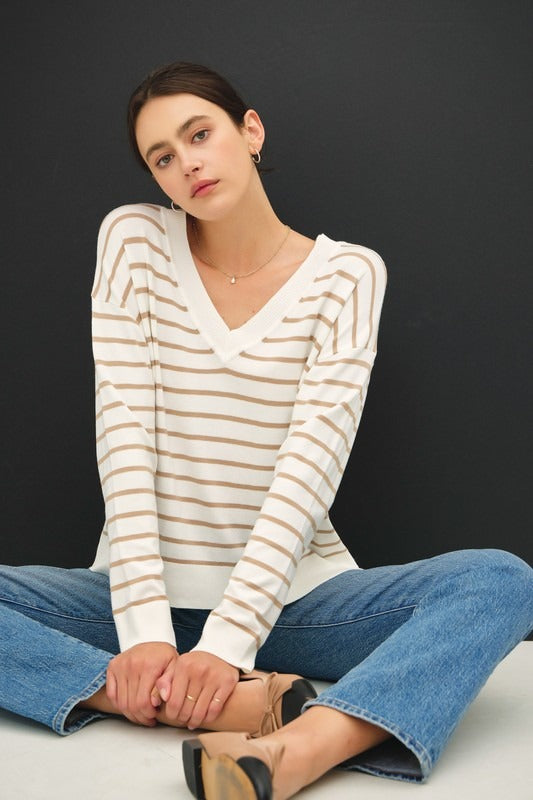 Dana Stripe Sweater, Mocha
