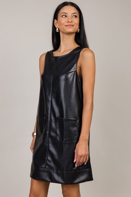 Scoop Back Leather Shift, Black