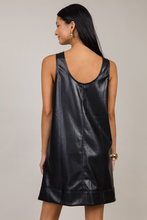 Scoop Back Leather Shift, Black